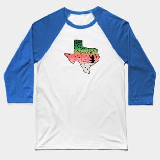 Rainbow Trout Fly Fish Texas State Map Fly Fishing Fisherman Gifts Baseball T-Shirt